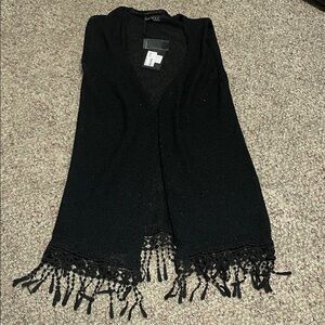 Black metallic knit Fringed open sleeveless vest  - nwt